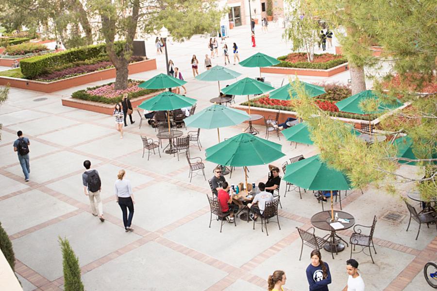 students on campus courtyard