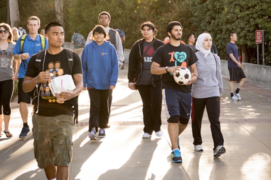 students walking on campus